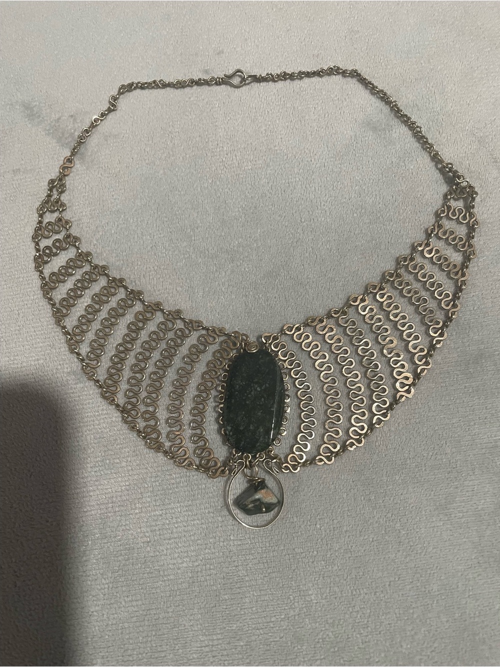 Gold-Tone Statement Collar Necklace with Dark Green Stone